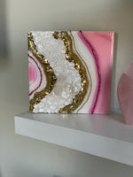 Angelina Resin Painting with Quartz Crystals - Miniature 6x6 Inch Art