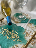 Teal & Gold Tray & Coaster Set